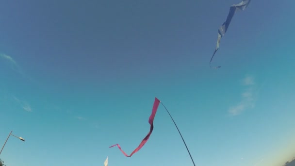 Bayrak direkleri çırpınan şeritler — Stok video