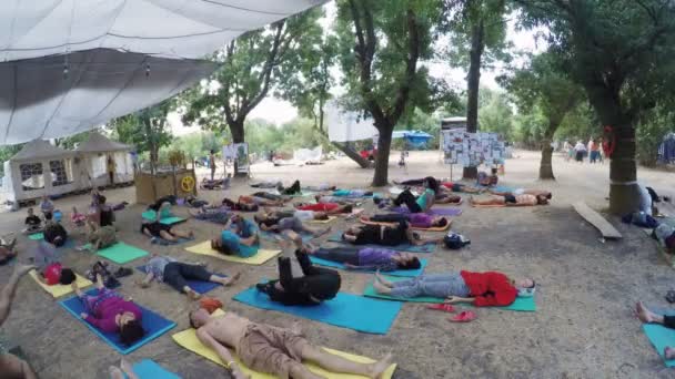 Gruppo hatha yoga sul festival etno esoterico — Video Stock