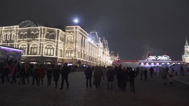 Red Square dan GUM di Tahun Baru dan pencahayaan Natal — Stok Video