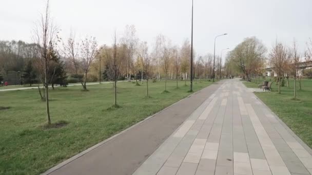 Une ruelle dans le parc avec vue sur le métro de Moscou — Video