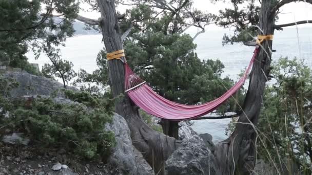 Hangmat opknoping door de zee — Stockvideo