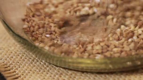 Buckwheat on pallet bank — Stock Video