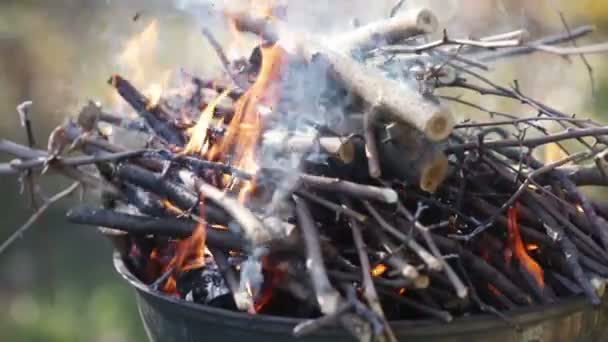 Fire in barbecue — Stock Video