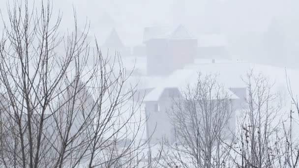 Neve na aldeia — Vídeo de Stock