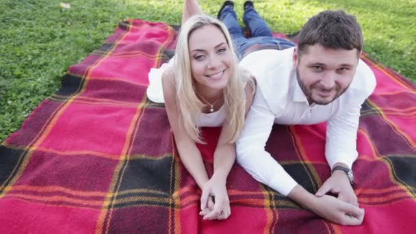 Pareja divertida en el picnic — Vídeo de stock