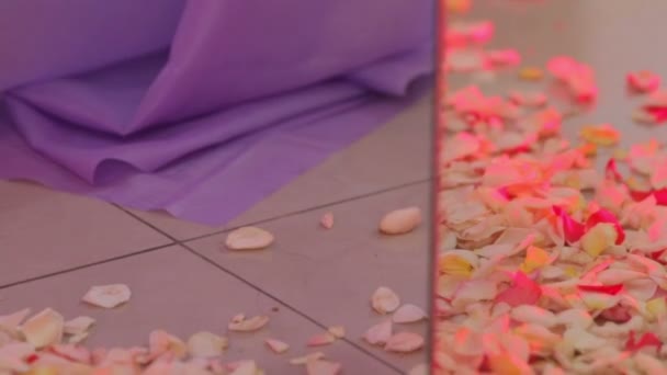 Rose petals on floor mirror — Stock Video