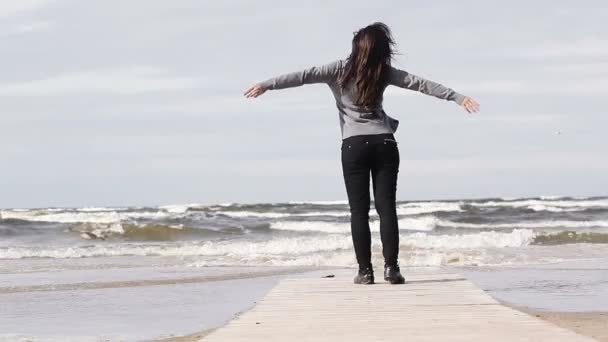 Chica en la playa — Vídeo de stock