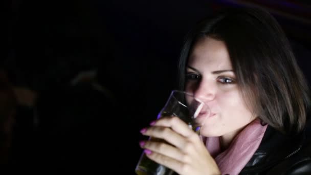 Girl with beer on ferry — Stock Video