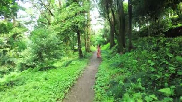 Kız parkta yürüyüş — Stok video