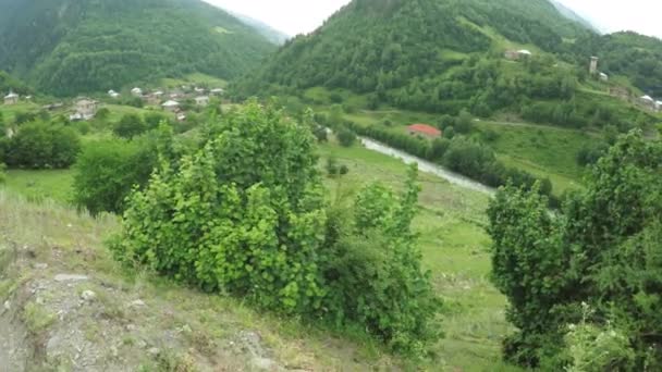 Mountain village near river — Stock Video