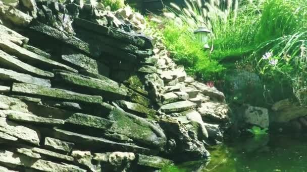 Konstgjorda vattenfall i park — Stockvideo