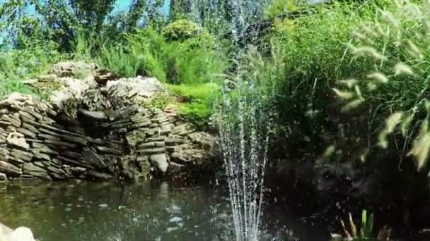 Artificial waterfall in park — Stock Video