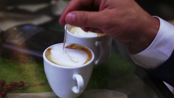 Making coffee barista education — Stock Video