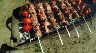 Doğa üzerinde kebap yemek
