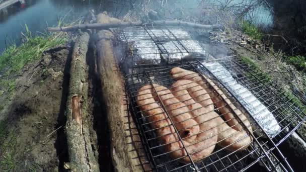Ryby i mięso grill — Wideo stockowe