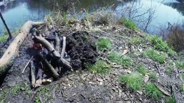 Feuer am Ufer des Flusses — Stockvideo