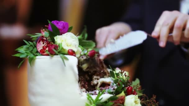 Anschneiden der Hochzeitstorte — Stockvideo