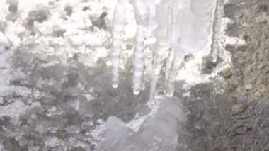 Üzerinden su damlayan buz sarkıtları
