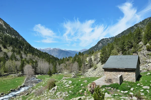 Valle de las tierras altas con un torrente glaciar —  Fotos de Stock