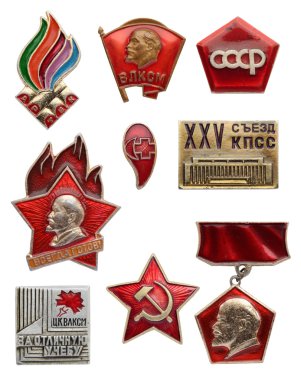 Old Soviet communist icon set. Artek. VLKSM - Lenin youth organi clipart