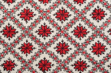 Ev yapımı ev yapımı, ev yapımı kumaş arka planda kırmızı ve siyah iplikler.