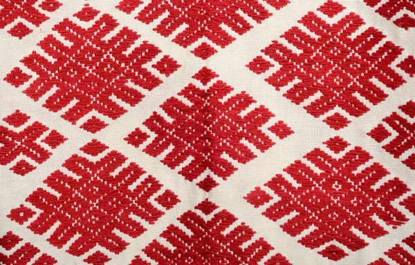 Home Made Embroidered Red Threads Canvas Home Woven Fabric Background — Stock Photo, Image