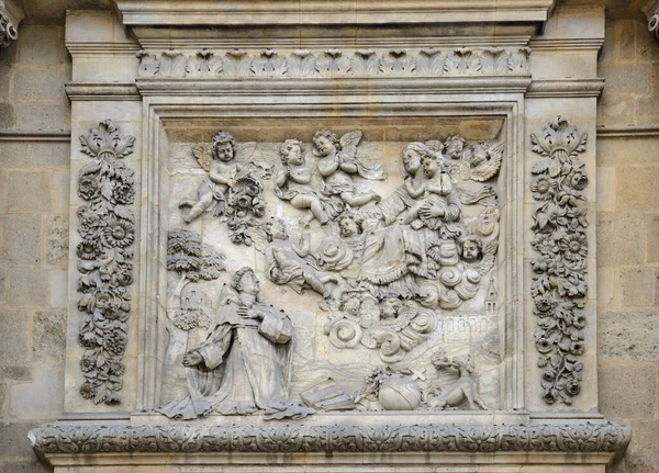 Decoration Portal Angels Priest Madonna Clouds Wall Ancient Cathedral Bordeaux — Stock Photo, Image