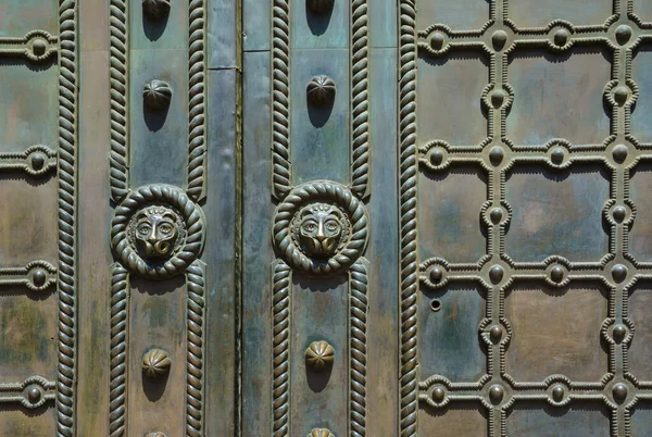 Decorazione Della Superficie Bronzo Con Leoni Griglia Sulla Porta Ingresso — Foto Stock