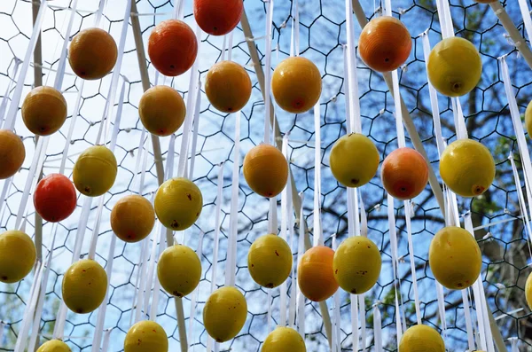 Œufs de Pâques suspendus à l'extérieur — Photo