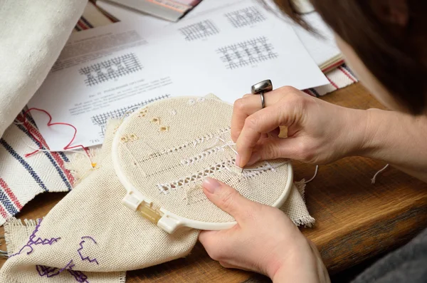 Embroidering hemstitch — Stock Photo, Image