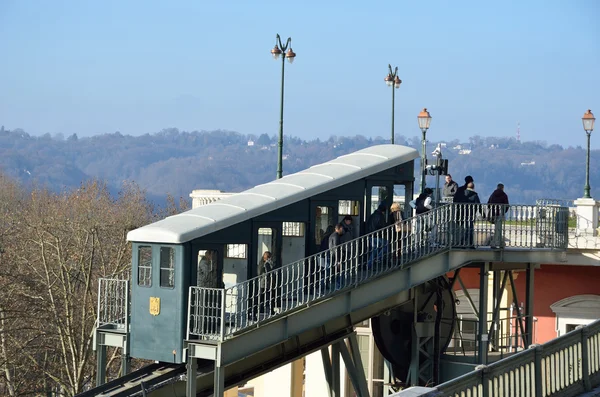 Passengers Exit Coach French City Pau Funicular Railway Photographed Winter — Stock Photo, Image