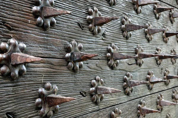 Close-up van de oude ingang met veel pieken — Stockfoto