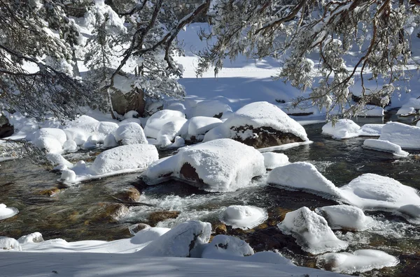 Niet-bevriezing rivier in de bergen winter — Stockfoto