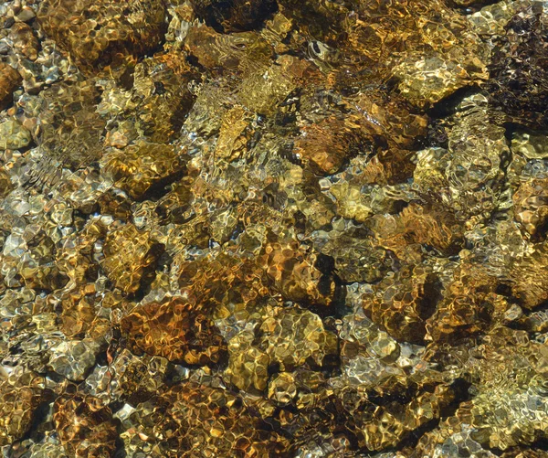 Close-up of riverbed through clear water flowing — Stock Photo, Image