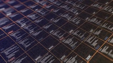 Dijital kod ve veri ile ileri teknoloji grafik arayüzü. Animasyon. Otomatik programlama kodunun soyut çizelgesi, yapay zeka kavramı.