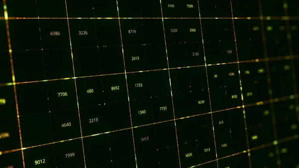 Una griglia dati di numeri in streaming che cambiano sul display digitale. Animazione. Blocchi astratti di contenuto che scorrono con la modifica dei dati numerici, loop senza soluzione di continuità. — Foto Stock