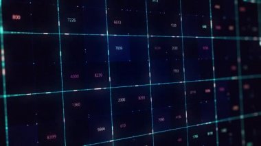 Borsa verileri bir ızgara üzerinde işler ve işler durumda. Animasyon. Küresel ekonomi borsa konsepti, iş bilgisiyle dijital kompozisyon, kusursuz döngü.