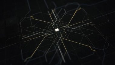 Dijitalleştirme kavramı, dokunmatik ekran düğmesini açmak ve gelecekteki yapay zekayı aktive etmek. Animasyon. Makine öğrenmesinin görselleştirilmesi.