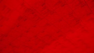 Çapraz hareket halinde bir sürü sayısal veriye sahip büyük bir masa. Animasyon. İş bilgileri, veri analizi ve parlak kırmızı arkaplan üzerinde farklı göstergeler, pürüzsüz döngü.