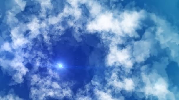 Nuages de ciel sur fond de point brillant. Animation. Rayon cosmique de lumière fait son chemin à travers les nuages dans le ciel. Nuages dans le ciel partie et révéler rayon de lumière — Video