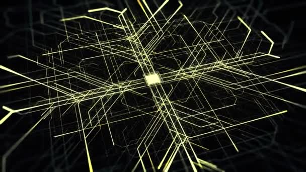 Absztrakt futurisztikus elektronikus áramkör mozgó jelekkel. Animáció. Neurális hálózat és nagy adat, mesterséges intelligencia egy digitális szerkentyűzet. — Stock videók