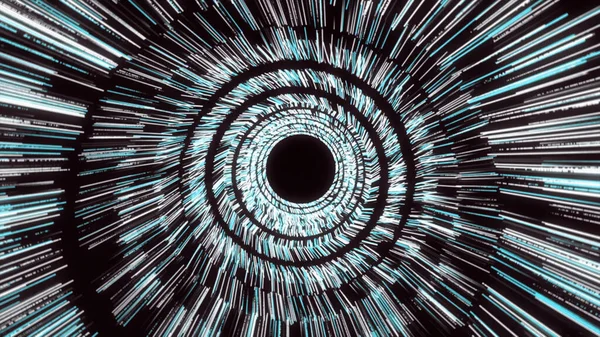 Abstraktní rotující černá koule obklopená miliony paprsků. Animace. Pohybová grafika s prostorovým tělem a šířícími se světelnými paprsky na černém pozadí. — Stock fotografie