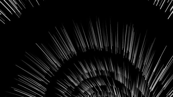 Anneaux de coups brillants sur fond noir. Animation. Passage d'espace rotatif avec des anneaux brillants sur fond noir. Anneaux brillants de lignes vont dans le trou noir — Video