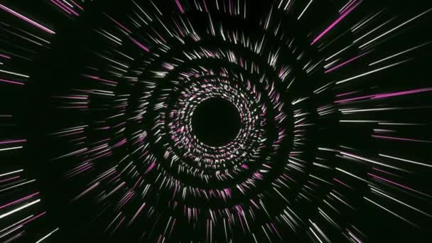 L'espace traverse un vortex à la vitesse de la lumière. Animation. Voler à travers un tunnel spatial abstrait dans l'obscurité spatiale complète. — Video