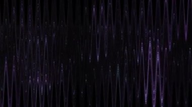 Soyut dalga çizgileri siyah arka planda hareket eder ve parlar. Animasyon. Ayna gibi yansıtıcı etkisi olan titreşimli dalga çizgileri. Güzel dalgalı çizgiler hareket ettikçe parlıyor