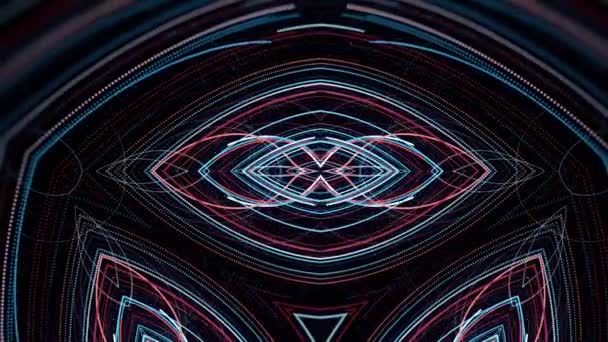 Psychedelisches Neon-Muster auf schwarzem Hintergrund. Animation. Schimmerndes Muster mit wirbelnden Neonlinien. Techno-Muster mit beweglichen Neonlinien — Stockvideo