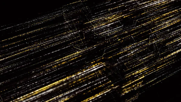 Beautiful flow of shining lines on black background. Animation. Cosmic stream with shining lines moves forward beautifully. Digital stream from shining lines in cyberspace