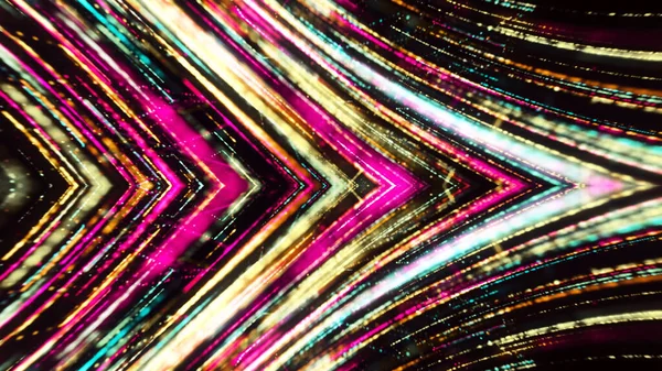 Psychedelic flow of bright shining lines. Animation. Iridescent stream of bright shining lines is distorted in cyberspace. Flow of multicolored lines during jump in cyberspace with psychedelic effect