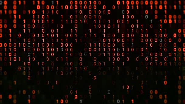 Programme de piratage avec code binaire. Animation. Détection de virus dans le système informatique avec code binaire. Beaucoup de combinaisons lumineuses de zéro et un. Lecture de programmes code binaire 