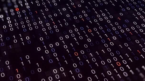 Arrière-plan informatique avec code binaire. Animation. Espace virtuel de logiciel avec code binaire. Fond multicolore avec code binaire. Pluralité des paires de zéro et un